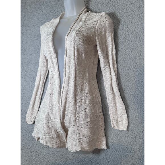 Eileen Fisher Linen Knit Cardigan Open Women’s Petite Small Oatmeal Boho Natural - Picture 2 of 12